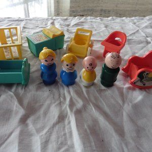 Vintage Fisher Price Little People "Nursery"  10 Pieces Included.